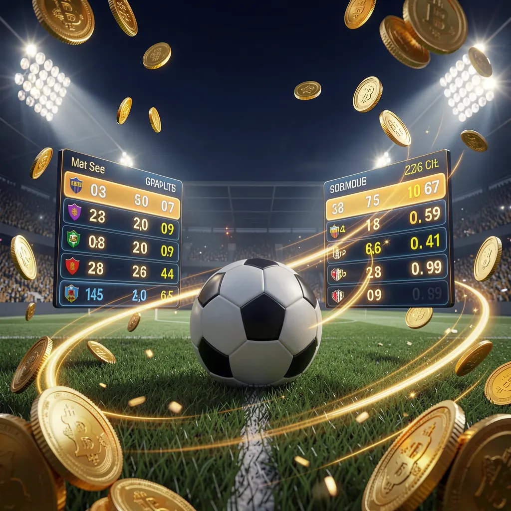 RM 999 sports betting hero banner featuring a football stadium at night with bright floodlights, a soccer ball on green grass, glowing odds panels, golden coins, and dynamic light trails in a premium dark blue and gold cinematic 3D render RM 999 sports betting hero banner featuring a football stadium at night with bright floodlights, a soccer ball on green grass, glowing odds panels, golden coins, and dynamic light trails in a premium dark blue and gold cinematic 3D render