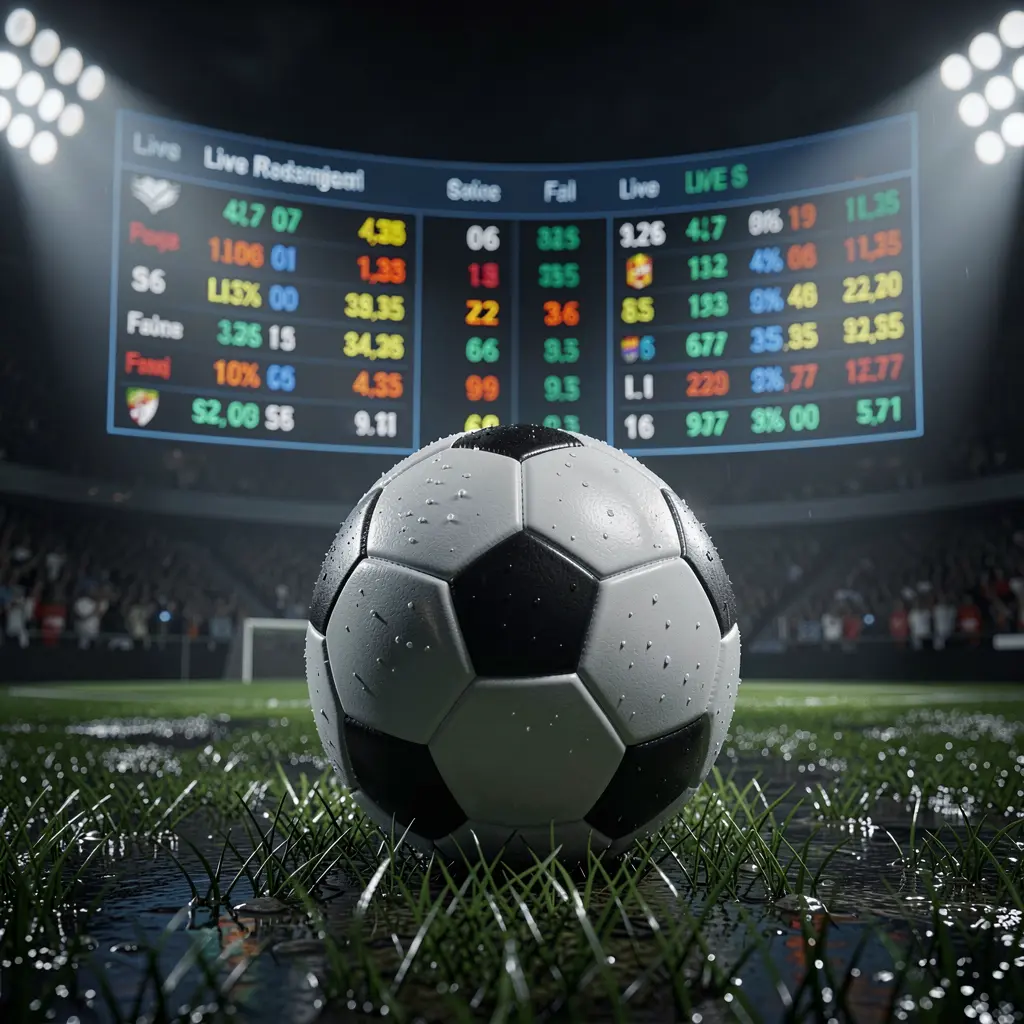 Football betting page banner featuring a soccer ball on wet grass under dramatic stadium lights with glowing live odds graphics in the background, showcasing a premium dark sports atmosphere by RM 999 Football betting page banner featuring a soccer ball on wet grass under dramatic stadium lights with glowing live odds graphics in the background, showcasing a premium dark sports atmosphere by RM 999